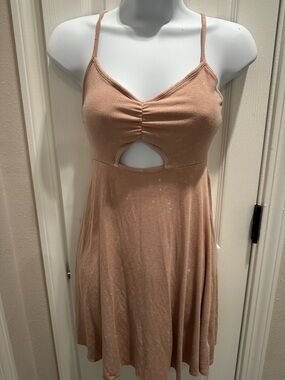 American Eagle Outfitters Nude/Taupe Ribbed Cutout Skater Dress